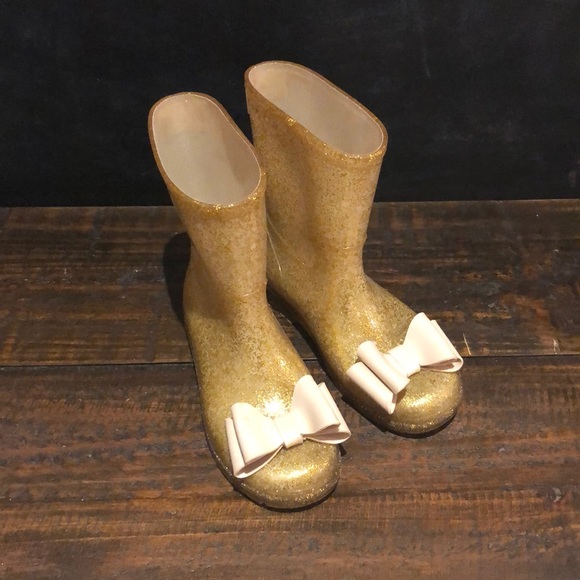 gold glitter rain boots